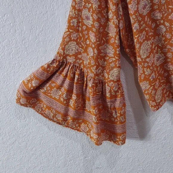 American Eagle Floral Orange Women's Top - Picture 6 of 16
